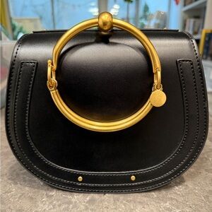 Black Women's Ring-Handle Satchel - Gold Hardware